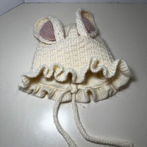 Easter Bunny Crochet Floppy Ear Bonnet Hat String Closure Stretchy Cottagecore